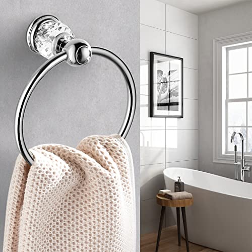 WINCASE Chrome Towel Ring, Bath Hand Towel Holder Crystal, Silver Towel Rack Wall Mounted - color: Silver