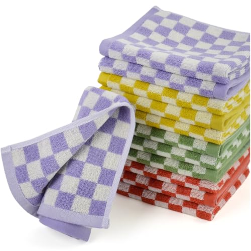Washcloths 12 Pack Checkered - Wash Cloths for Showering (13"x13") | 4 Colors, Multi-Purpose Bathroom Face Cloths, Soft and Cute - color: 4 Colors