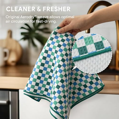RECYCO Waffle Kitchen Towel Set of 2 - Quick Dry Microfiber Sustainable Dish Towels - Ultra Absorbent Reusable Cleaning Tea Towels - Lightweight Hand Towels,16”x 28”, Checkerboard Bliss - color: Checkerboard Bliss