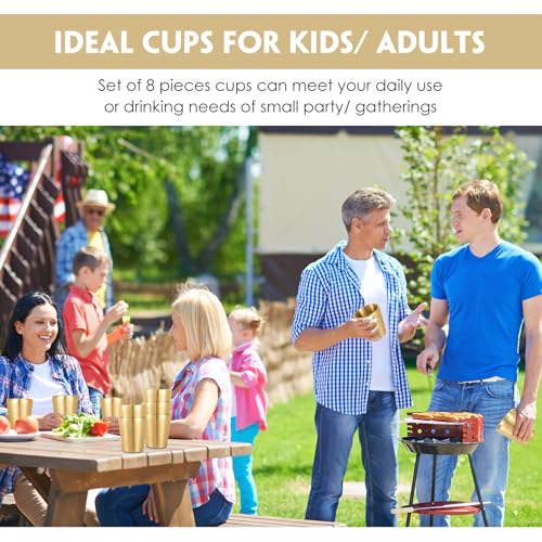 Mimorou 8 Pack Stainless Steel Insulated Cup 10 oz Metal Tumbler Double Wall Vacuum Water Glasses Camping Reusable Mugs BBQ Home Office Party Coffee(Gold) - color: Gold, size: 10 oz