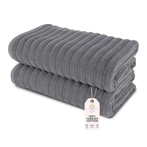 Classic Turkish Towels CTT - Premium 2 Piece Jumbo Bath Sheets, 100% Turkish Cotton, Absorbent & Ultra Comfy Bath Towel Sheets for Hotels & Spa | 40"x65" (Grey) - color: Grey, size: 2-Piece Bath Sheets