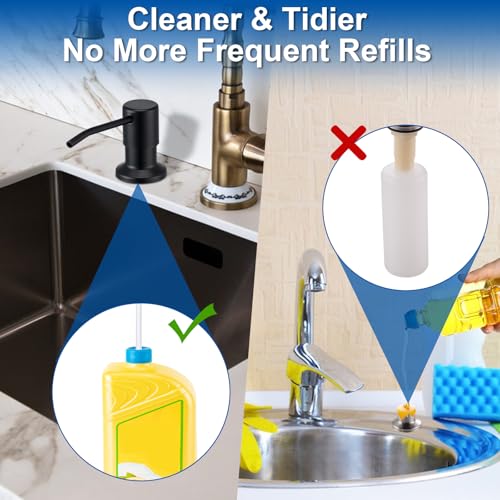 Soap Dispenser for Kitchen Sink, Countertop/Built in Dish Soap Dispenser | Sink Soap Dispenser with Stainless Steel Pump and 47" Silicone Extension Tube Kit, No Need to Frequent Refills-Matte Black - color: Matte Black