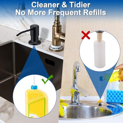 Soap Dispenser for Kitchen Sink, Countertop/Built in Dish Soap Dispenser | Sink Soap Dispenser with Stainless Steel Pump and 47" Silicone Extension Tube Kit, No Need to Frequent Refills-Matte Black - color: Matte Black