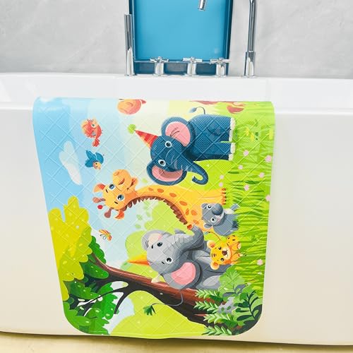 Cute Cartoon Non-Slip Bath Mat for Tub - Anti-Slip Kids Bathtub Mat, Slip-Resistant Shower Mat for Bathroom Safety, 35 X 15.3 Inch, Easy to Clean (Jungle) - color: Jungle