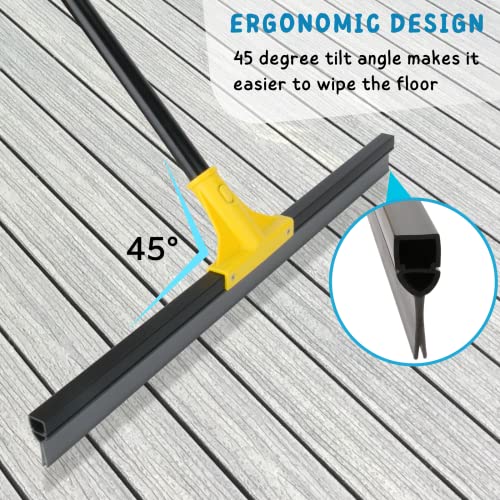 Floor Squeegee for Concrete and Tile Cleaning, 24'' Rubber Wiper Broom, Large Heavy Duty Water Scraper with 60'' Long Handle for Garage, Deck, Bathroom, Shower Glass, Window - size: 24in