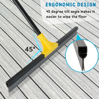 Floor Squeegee for Concrete and Tile Cleaning, 24'' Rubber Wiper Broom, Large Heavy Duty Water Scraper with 60'' Long Handle for Garage, Deck, Bathroom, Shower Glass, Window - size: 24in