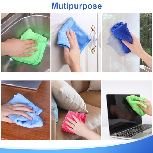 Microfiber Cleaning Cloth, 12Pcs, 12" x 12", High Density, 4 Colors | Household Cleaning Rags, 293GSM, Ultra Absorbent, Reusable Cleaning Supplies for Kitchen Towels, Glass Dish Cloths, Dust Rag