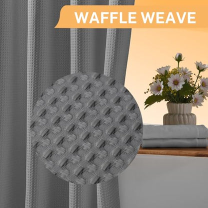 River Dream No Hooks Shower Curtain with 2 Snap in Liner, Gray, 71Wx74H | Waffle Weave, 1 Attached Snap in Liner and 1 Extra Replacement Liner, Bathroom Curtains Shower Set, Hotel Grade, Spa Like - color: Grey