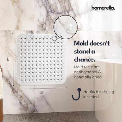 homerella Square Shower Mat Non Slip Anti Mold 21x21 Anti Slip Shower Mat | 100% BPA Free, Mildew Resistant, Machine Washable, Shower Mats for Inside Shower, Shower Floor Mat Mat Non Slip EU Certified - color: Clear