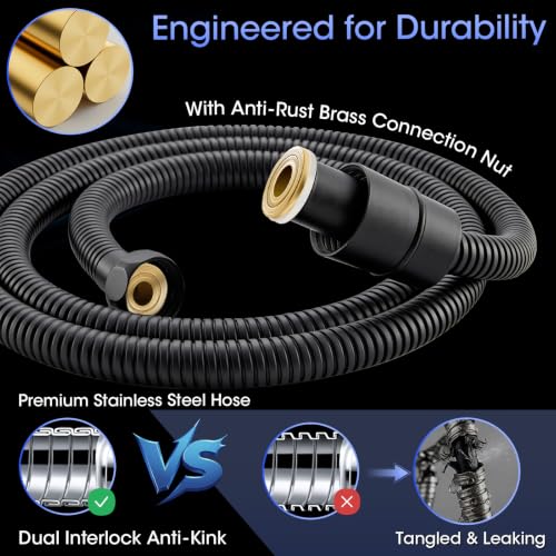 Shower Head with Handheld, High Pressure 10 Spray Modes, Matte Black | Built-in Pause Function, Power Wash Mode, Anti-Clog Nozzles, 71 Inch Stainless Steel Hose, Adjustable Overhead Bracket - color: Matte Black