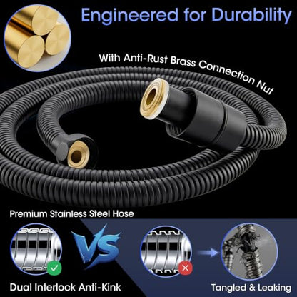 Shower Head with Handheld, High Pressure 10 Spray Modes, Matte Black | Built-in Pause Function, Power Wash Mode, Anti-Clog Nozzles, 71 Inch Stainless Steel Hose, Adjustable Overhead Bracket - color: Matte Black