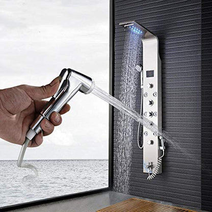 Bidet Faucets Bathroom Shower Faucets Digital Display Bath Shower Panel Hot and Cold Water Tower Shower Column Body SPA Jets