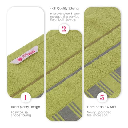 CASA COPENHAGEN X Line 2Pcs 100% Egyptian Cotton Large Designer Bathsheet Towels Gift Set- Silver Grey - Green, 600GSM, 35"x70" 2Bath Sheet Towels for Bathroom (Gift Set for Women & Men)