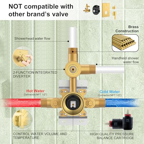 KENES Brushed Gold Square Rainfall Shower System Faucet Set with Handheld | Shower Faucet with 10-Inch Rain Shower Head, Square Shower System, Valve Included, Lead-Free cUPC & NSF Certified, Stainless - color: Brushed Gold, style: Showerhead and Handheld