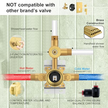 KENES Brushed Gold Square Rainfall Shower System Faucet Set with Handheld | Shower Faucet with 10-Inch Rain Shower Head, Square Shower System, Valve Included, Lead-Free cUPC & NSF Certified, Stainless - color: Brushed Gold, style: Showerhead and Handheld