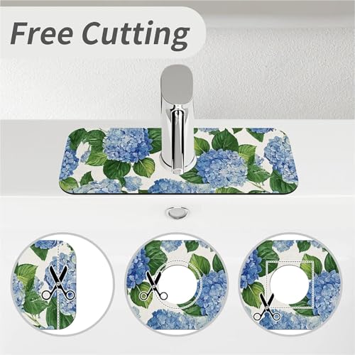 Kitchen Sink Splash Guard，Blue hydrangea-1 Faucet Mat Sink Gadgets-Super Absorbent Fast Drying Mat Drip Catcher for Kitchen, Bathroom,Sink Mat, Dish Drying Mat, Bathroom(15" X 5.5" ) - color: Blue hydrangea-1