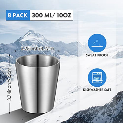 Mimorou 8 Pack Stainless Steel Insulated Cup 10 oz Metal Tumbler Double Wall Vacuum Water Glasses Camping Reusable Mugs Bbq Home Office Party Coffee - color: Silver, size: 10 oz