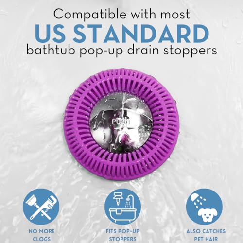 The Ultimate Tub Drain Protector Hair Catcher/Strainer/Snare, Regular - Purple | Easy snap-in design fits around bathtub stoppers. Customizable utility guard for clog prevention. Fits 1.85"- 2.16" drains. . - color: Purple