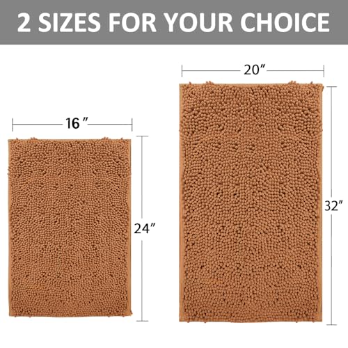 Champagne Chenille Bath Rug Set - 2 Piece Non-Slip Absorbent Shaggy Rugs, Bathtub Mat, Washable Bathroom Carpet for Tub, Shower, Washroom - 32x20 + 24x16 Inch - color: Champagne