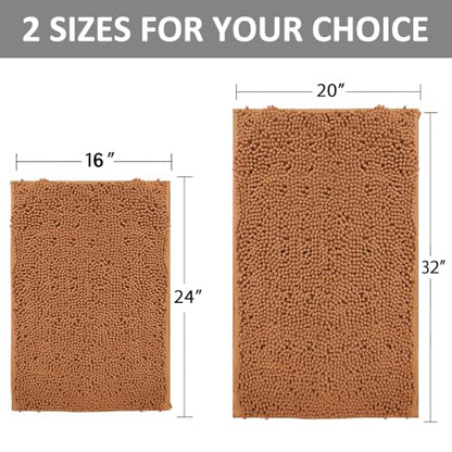 Champagne Chenille Bath Rug Set - 2 Piece Non-Slip Absorbent Shaggy Rugs, Bathtub Mat, Washable Bathroom Carpet for Tub, Shower, Washroom - 32x20 + 24x16 Inch - color: Champagne