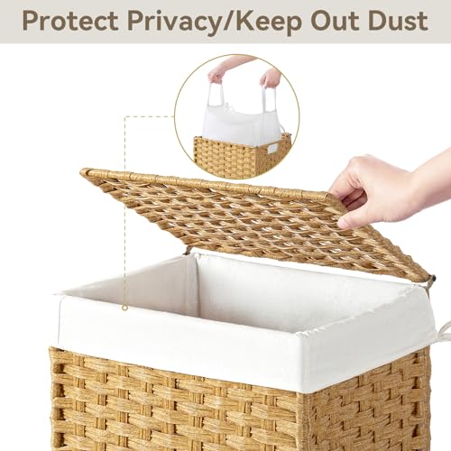 Chrislley Wicker Laundry Basket with Wheels,Rolling Laundry Hamper with Lid | 90L Slim Clothes Hamper with Wheels & Removable Liner Bag, Handwoven Rattan Laundry Organizer for Bedroom, Bathroom, Yellow - color: Yellow