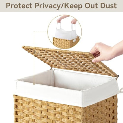 Chrislley Wicker Laundry Basket with Wheels,Rolling Laundry Hamper with Lid | 90L Slim Clothes Hamper with Wheels & Removable Liner Bag, Handwoven Rattan Laundry Organizer for Bedroom, Bathroom, Yellow - color: Yellow