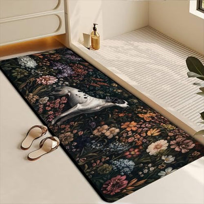 Bathroom Runner Mat Rugs Long,Dog Flowers Elegant Design Diatomite Stone Bath Mat Large Absorbent Diatomaceous Earth Mat Non Slip Fast Dry Shower Mat Bathroom Rugs Floor Mat 16x42in - color: Design14