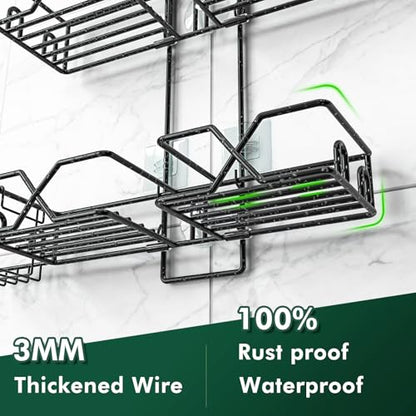 Sewulidon Stainless Steel Hanging Shower Caddy for Handheld Shower Heads,Adjustable Height Extra Long Bathroom Shower Organizer Hanger Rack with Hooks,Soap Holder - color: Black