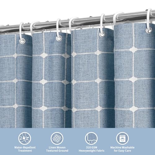 Boho Farmhouse Classic Plaid Linen Tassel Shower Curtain Blue,72x72 | 310GSM Linen Blend Heavy Duty Cloth,3-side Tassels,Wrinkle Resistant,Rustic Bohemian Farmhouse charm,Water Repellent,12 Hooks - color: Blue, size: 72"W x 72"L (Pack of 1)