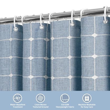 Boho Farmhouse Classic Plaid Linen Tassel Shower Curtain Blue,36x72 | Small Stall Half Size,310GSM Linen Blend Heavy Duty Cloth,3-side Tassels,Wrinkle Resistant,Rustic Bohemian Country design - color: Blue, size: 36"W x 72"L (Pack of 1)