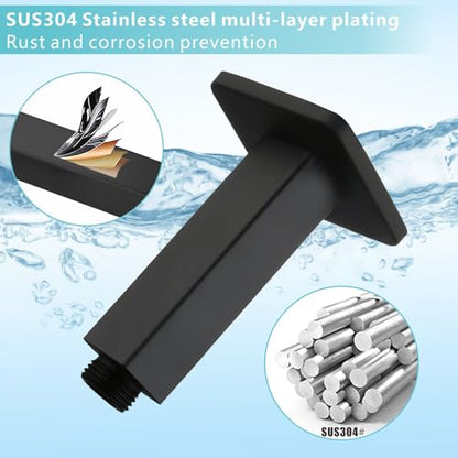 Ceiling Mounted Shower Arm with Flange, Universal Connection 1/2 NPT Straight, Made of Thicken Stainless Steel, Square Extension Arm for Fixed Rain Shower Head(4 Inch,Matte Black) - color: Matte Black, style: 4 Inch