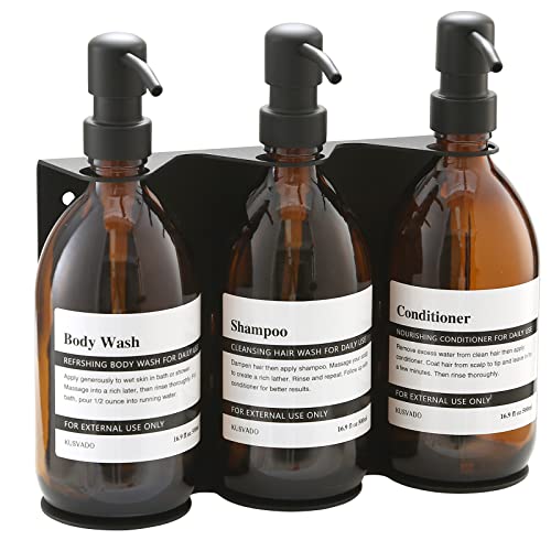 Wall Mount Soap Dispenser Holder with Adjustable Tray, 304 Stainless Steel Rustproof Shower Dispenser Holder for Refillable Bottles (Triple) - color: Black(triple)