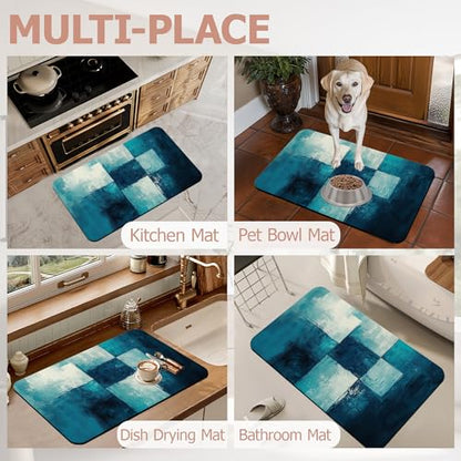 Diatomaceous Earth Bath Mat,Art Painting Bath Rugs,Grey Blue Non-Slip Thin Absorbent Fast Drying Easy to Clean for Bathroom Laundry Home Kitchen Door Mat 17x29.5Inch - color: Art Painting,grey Blue