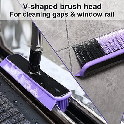 Grout Cleaner Brush with Long Handle, V-Shaped Floor Scrub Brush Swivel Grout Brush Stiff Bristle Floor Grout Scrubber for Bathroom, Tile Line, Crevice, Kitchen, Wall, Deck, Garage (Purple) - color: Purple