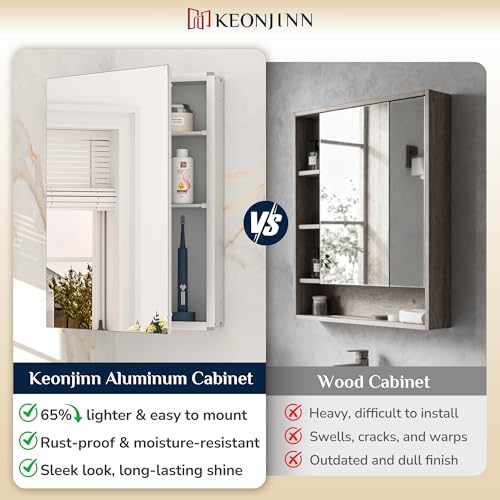 Keonjinn 40 x 32 Inch Large Medicine Cabinet for Bathroom, Silver Lightweight Combined Double Doors Mirrored Cabinet, Assembly Needed, Recessed or Wall Mount, Flexiable Ample Storage, Soft Closing | Assembly Needed, Lightweight Combined Double Doors, Rece