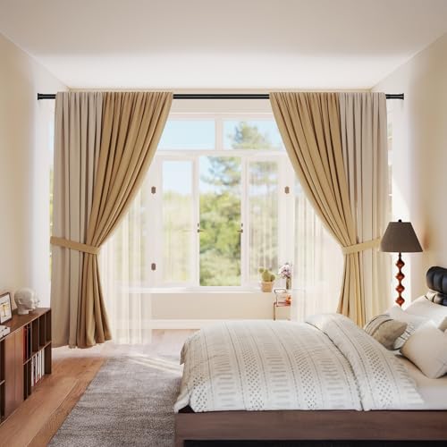 Tension Curtain Rod 43-144 Inches Extra Long Black Heavy Duty | Tension Rods Adjustable Curtain Rod No Drilling Spring Loaded Tension Rod for Windows Patio Curtains and Non Slip - color: Black, size: 43 to 144 inches