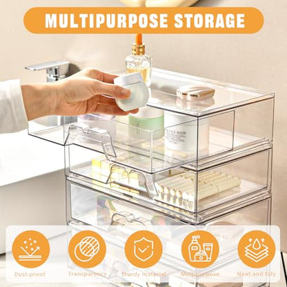 5 Pack Makeup Organizer Stackable, 12.1''L Bathroom Organizer and Storage Acrylic Undersink Drawer Organizer, Cosmetics and Beauty Supplies,Clear Plastic Storage Bins for Vanity,Pantry,Cabinet,Kitchen - style: 5pack Wide