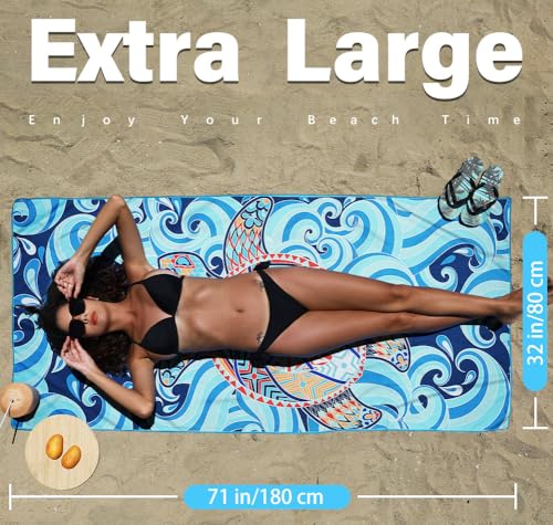Widdonen Microfiber Beach Towel,Compact 2 Pack-71x32 Inch with Bag Travel | Extra Large,Lightweight,Thin,Sand Free,Quick Dry,Absorbent.Packable for Camping,Swim,Pool,Bath,Picnic,Cruise Essentials Gift - color: 2 Pack Turtle Blue Trippy a