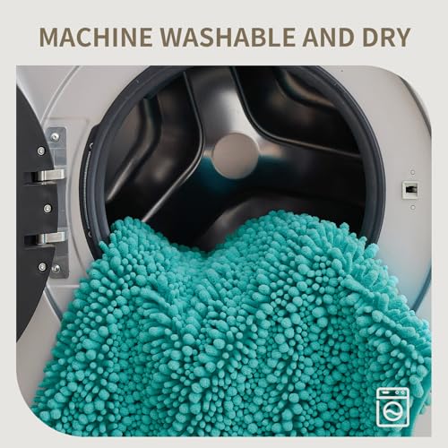 Toilet Rugs U-Shaped Mat 24x24, Contour Bathroom Mat - Ultra Soft & Absorbent Chenille, Quick-Dry, Machine Washable with Non Slip Barrier Backing, Teal - color: Teal Blue, size: 24" X 24"(Toilet Rug)