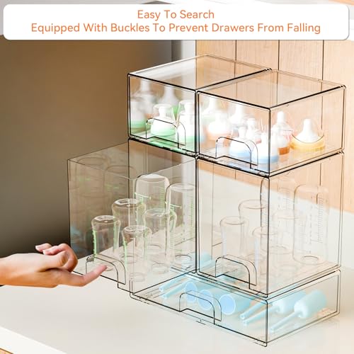 5 Set Clear Stackable Storage Drawers and Acrylic Drawer Organizer,BPA Free Baby Bottle Organizer for Countertop and Bottle Station Organizer for Breast Pump Parts,Pacifier and Baby Accessories - style: 5 PACK