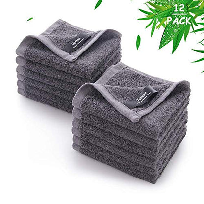 Face Washcloths 12 Pack,Super Soft Makeup Remover Towel,10''x10'',Grey | 100% Viscose,Gently Wash Face for Sensitive Skin,Soft,Easy Rinsed,Hanging Loop,Fast Dry,Face Cleans,Bathroom,Travel Use - color: Grey, size: 10x10 inch-12 Pack