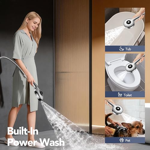 High Pressure Rain Showerhead Combo, 2026 Magnetic Shower Head Set with Detachable 8-Mode Handheld Shower Spray, Adjustable Angle Dual Showerhead System with Built-in Magnetic Docking and Power Jets - color: ‎Chrome