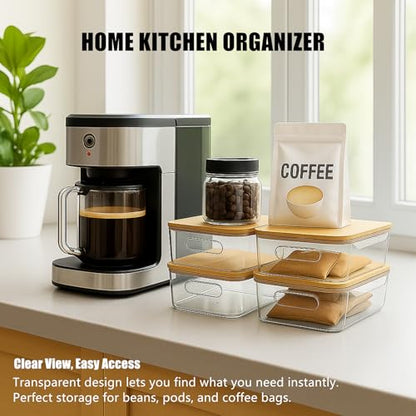 CiWiVOKi 6 Pack Clear Stackable Storage Bins with Bamboo Lids, 3.7L BPA-Free Plastic Organizer Containers with Handles, for Pantry, Kitchen, Fridge, Bathroom, Cabinet & Closet Organization - size: 6 Pack Storage Bins with Lids