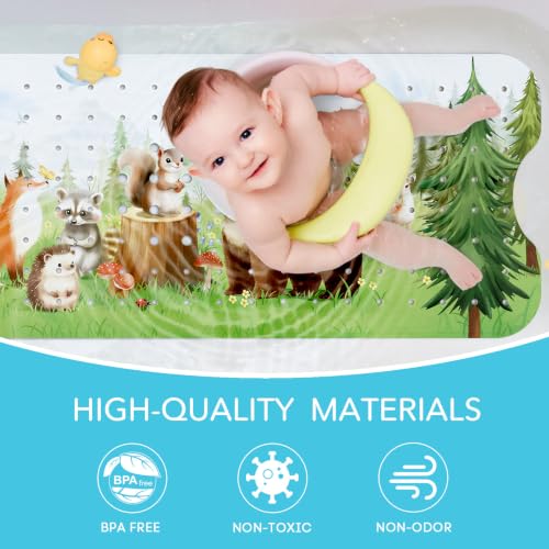 SHUCHING Baby Bath Mat for Tub Non Slip-40x16 Inch, Woodland Animal | Bathtub Mat for Kids & Toddler Mold Free, Long Shower Mat for Inside Shower with Suction Cup, Machine Washable - color: Pine Animal