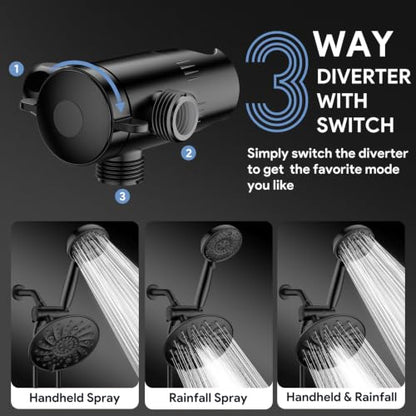FEELSO Shower Head with Handheld Spray, 8" High Pressure Rain Showerhead | 7+8 Modes Dual Shower Head, Anti-Clog Nozzles, 71” Shower Hose Extra Long, Adjustable Holder, Shower Separately or Together - color: Matte Black
