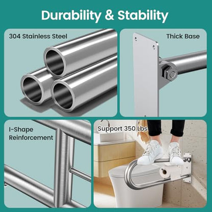 23.6 Inch Foldable Toilet Grab Bars, Bathroom Stainless Steel Handrails with Paper Holder, Handicapped Flip-Up Handles, Senior Safety Rails, Wall Mounted Hand Grips, for Elderly, Disabled, Pregnant - size: 23.6 inches