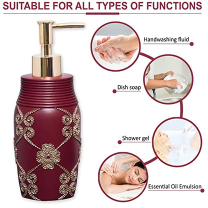 Zahari Home 4pc Elegant Rose Burgundy Bathroom Set Classic Bathroom Lotion Dispenser, Tumbler, Toothbrush Case and Bar Soap Holder Modern Uunique Design Burgundy Red Bathroom Accessories - color: Elegant Rose, style: 4 Piece Set