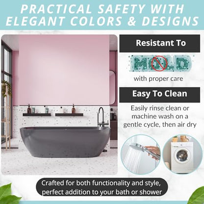 ENKOSI Non-Slip Bath & Shower Mat 40x16 Extra Long, Suction & Drain Holes | Clear Pink look; Durable PVC; 40x16 in, Clear Pink - color: Clear Pink