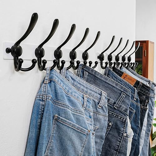 Coat Rack Wall Mount, Heavy Duty 12-Gauge Base vs Flimsy 1mm, Double-Thick Solid Anti-Snap Hooks, 16” Stud-Mount, Stainless Steel Hanger for Clothes Hat Entryway Closet Mudroom, White & Black - color: White/Black, size: L=17" (1pcs)