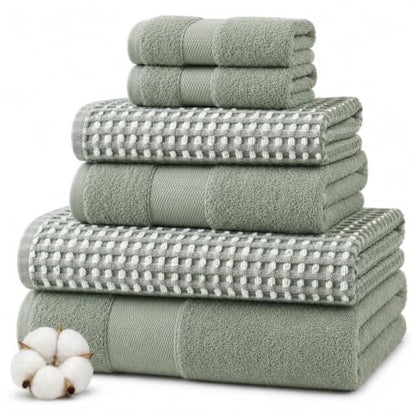 Modern Threads 6 Piece Cotton Bath Towel Set – Ultra Soft 600 GSM Towels – Bathroom Set with Hand Towels and Washcloths – Waffle (Deep Sage) - color: Deep Sage, style: Waffle